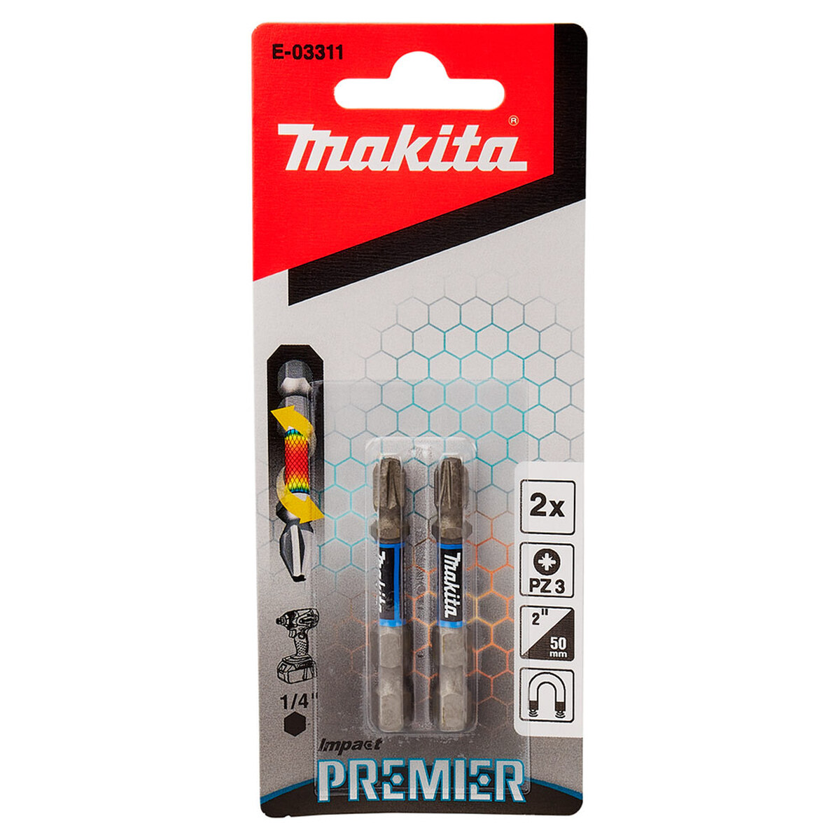 Бита Makita Impact Premier PZ3x50мм 2шт (E-03311) — Фото 1