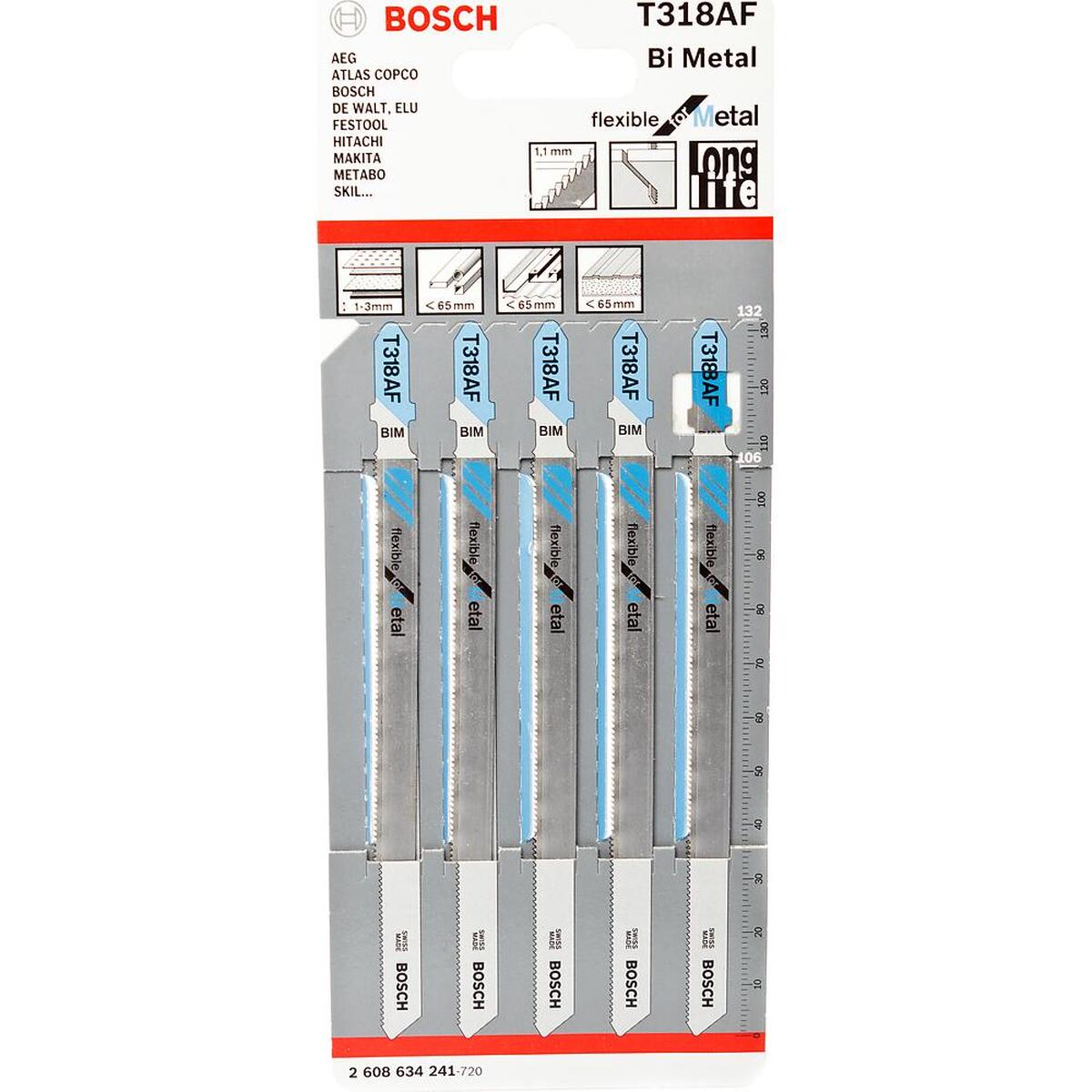 Набор пилок для лобзика по металлу Bosch T318AF 132мм 5шт (241) — Фото 1