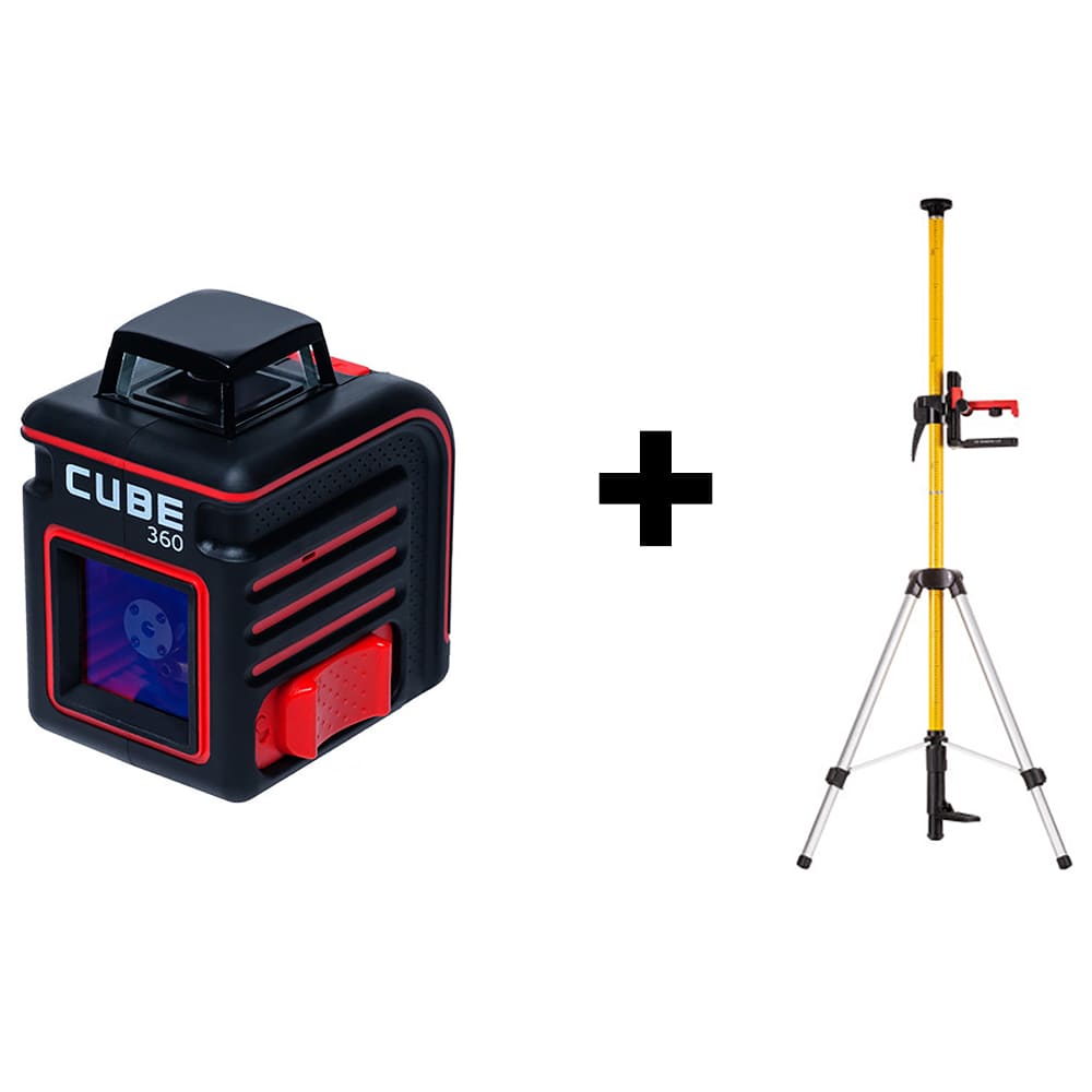 Лазерный уровень ADA Cube 360 Basic Edition + Штатив-штанга элевационный ADA SILVER PLUS в комплекте — Фото 5